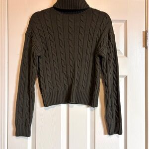 Aritzia Sunday Best Wool-Blend Turtleneck Cable-Knit Sweater - Dark Olive XXS